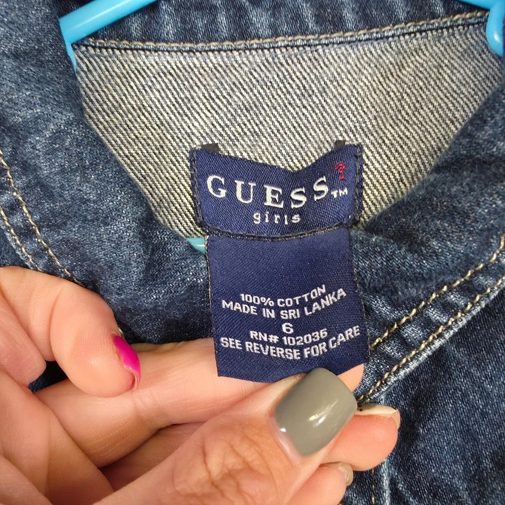 Vintage Guess Jacket Girl 6 Blue Denim‎ Dark Wash Classic Western Trucker Y2K